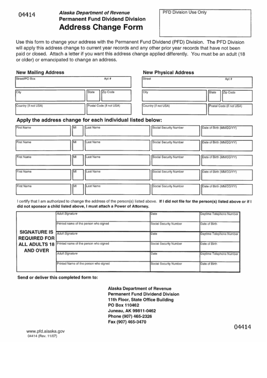 Form 04414 - Address Change Form - Alaska Department Of Revenue Printable pdf