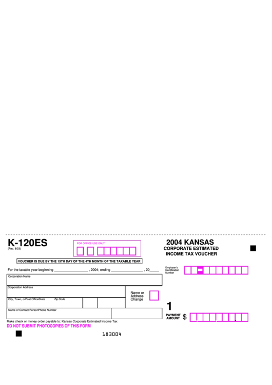 Form K-120es - Corporate Estimated Income Tax Voucher - 2004 Printable pdf