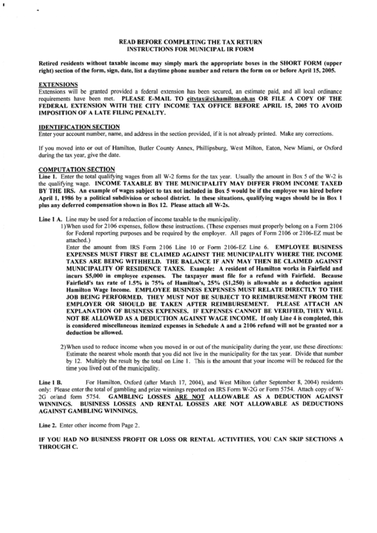 Instructions For Municipal Ir Form - City Of Hamilton Printable pdf
