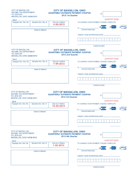Quarterly Estimated Payment Coupon Form - State Of Ohio Printable pdf