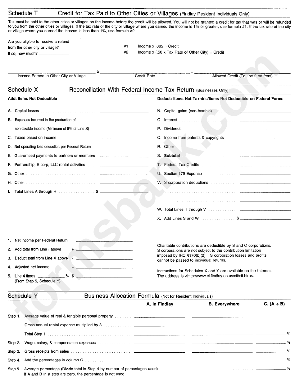 2000 Ali-Entity Findlay Income Tax Return Form - State Of Ohio