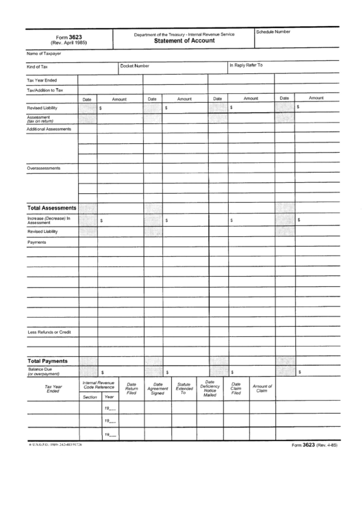 Form 3623 - Statement Of Account Printable pdf