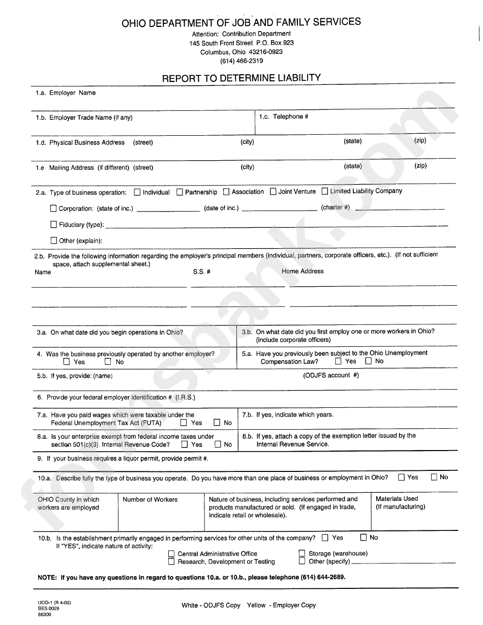 Form Uco-1 - Report To Determine Liability - Ohio Department Of Job And Family Services