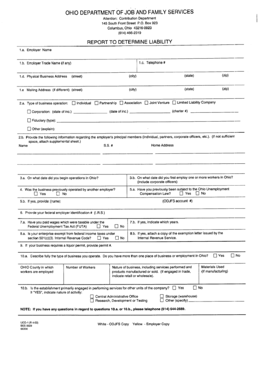 Form Uco-1 - Report To Determine Liability - Ohio Department Of Job And Family Services Printable pdf