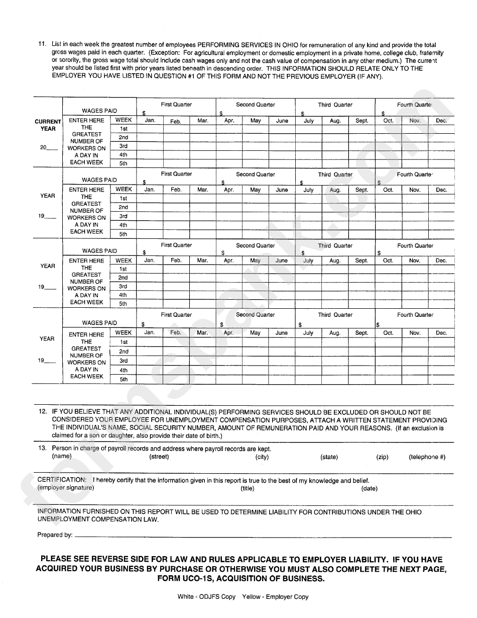 Form Uco-1 - Report To Determine Liability - Ohio Department Of Job And Family Services