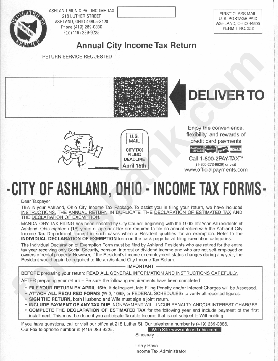 Annual City Income Tax Return - Ashland Municipal Income Tax