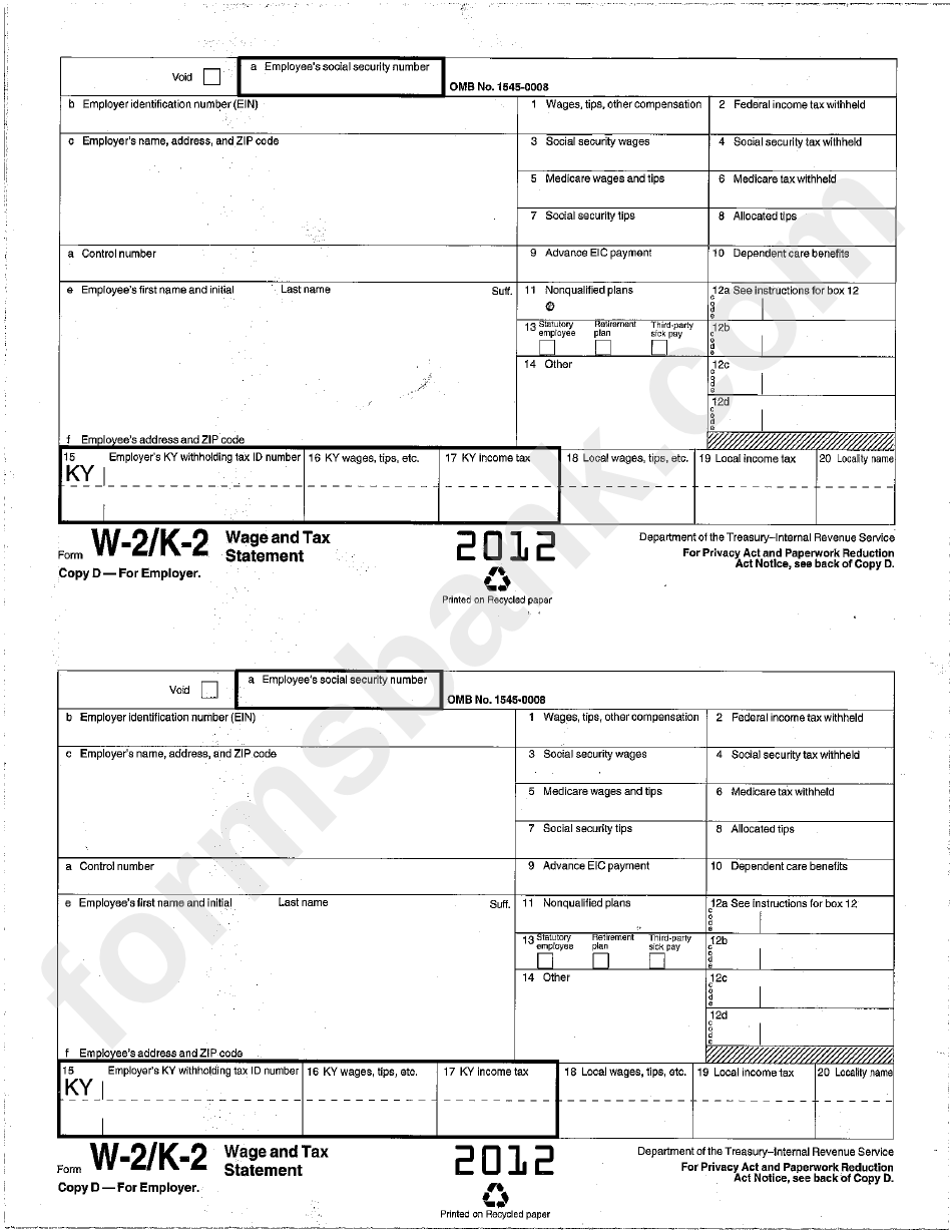 Form W-2 - Wage And Tax Statement - Kentucky Department Of Revenue