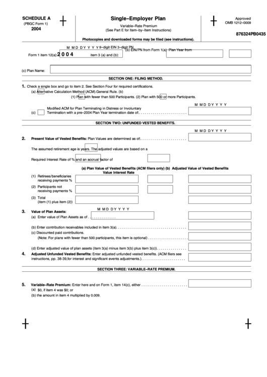 Shedule A (Pbgc Form 1) - Single-Employer Plan - 2004 printable pdf ...