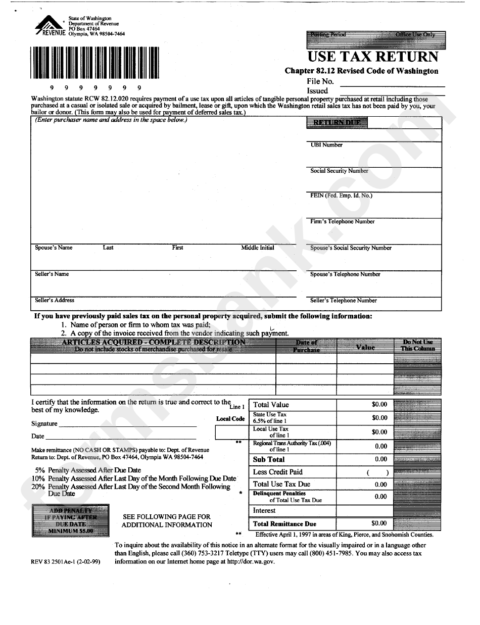 Use Tax Return - State Of Washington Department Of Revenue