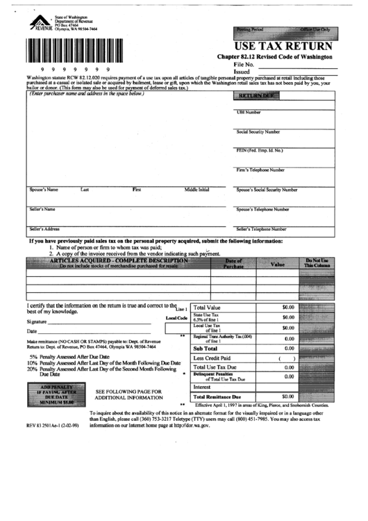 Use Tax Return - State Of Washington Department Of Revenue Printable pdf