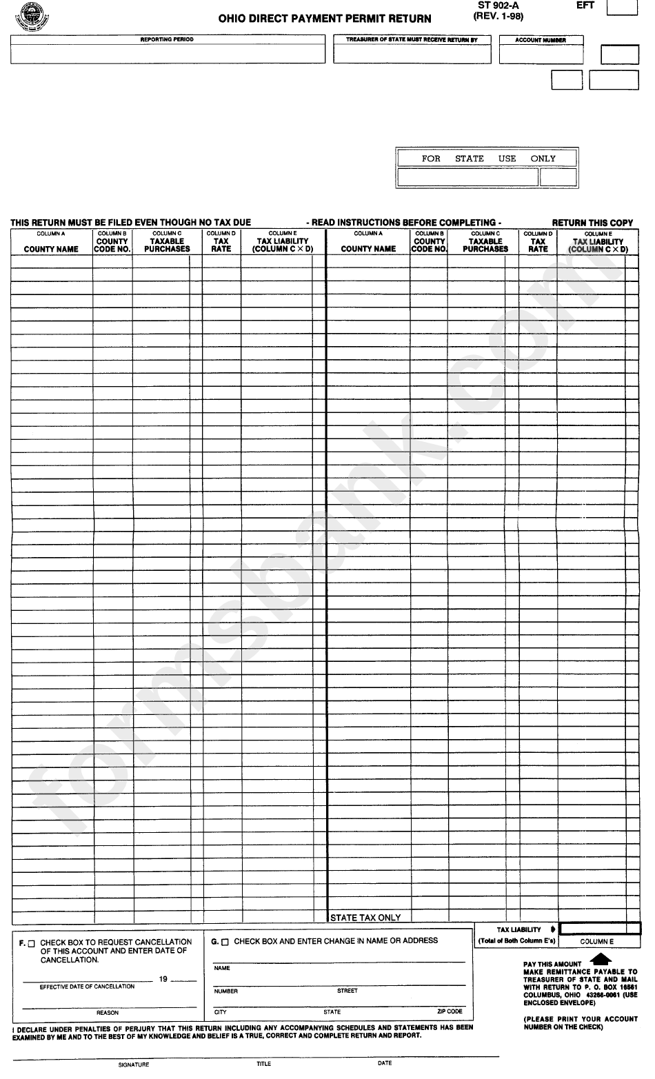 Form St 902-A - Ohio Direct Payment Permit Return 1998