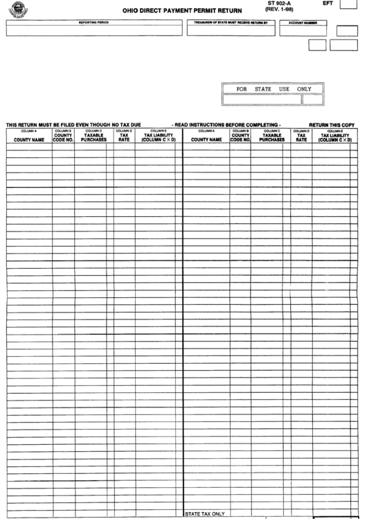 Form St 902-A - Ohio Direct Payment Permit Return 1998 Printable pdf