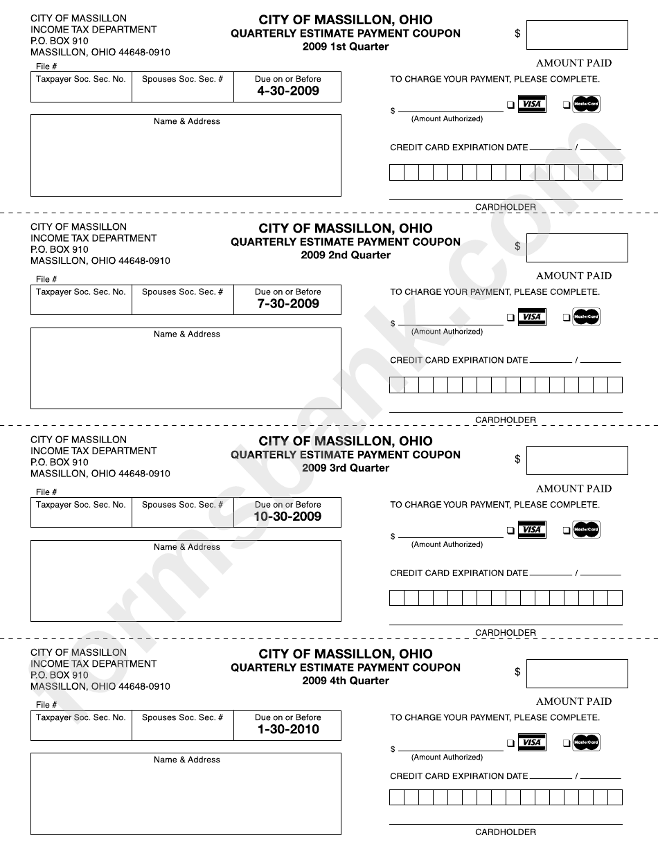 Quarterly Estimate Payment Coupon - 2009 printable pdf download