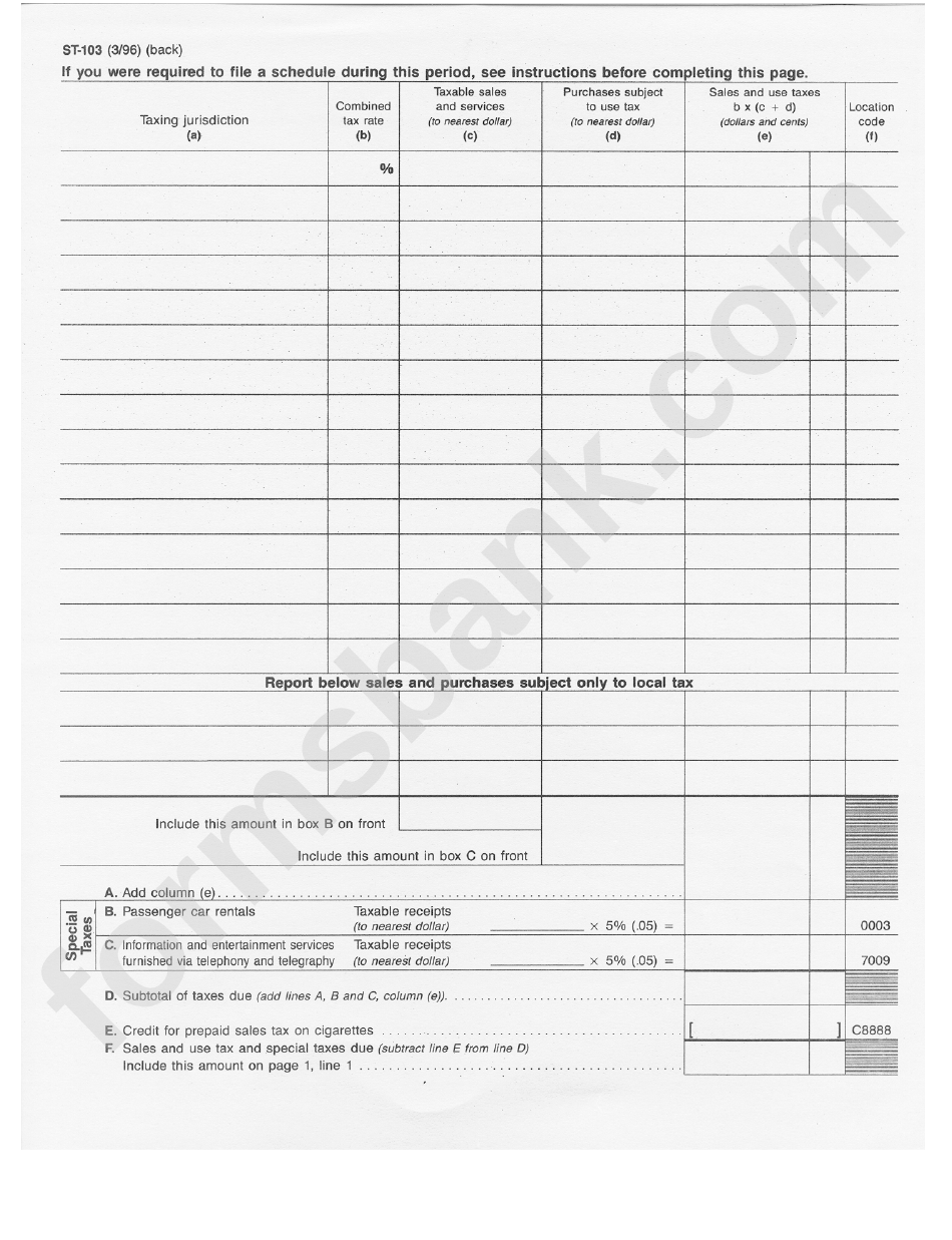Form St-103 - New York State And Local Sales And Use Tax Return