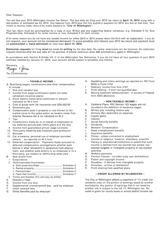 Form Ir Tax Return City Of Wilmington, 2013 printable pdf