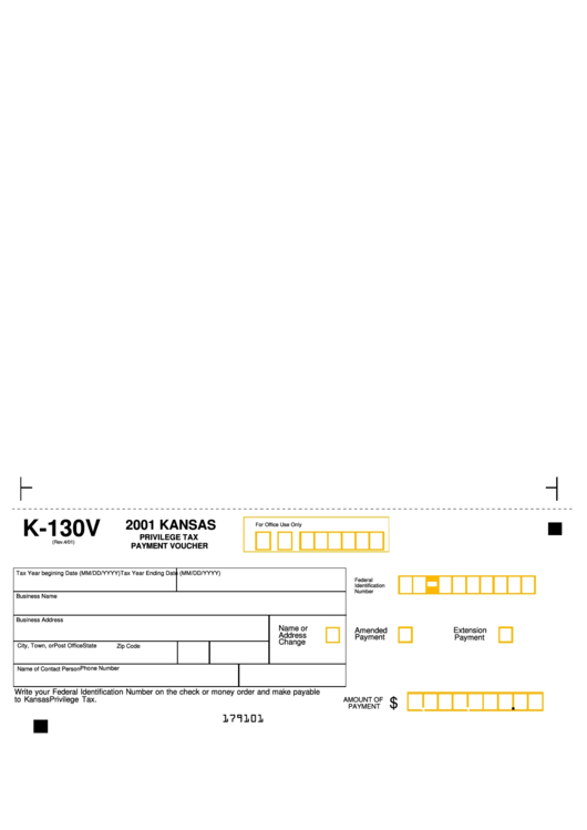 Form K-130v - Privilege Tax Payment Voucher - 2001 Printable pdf