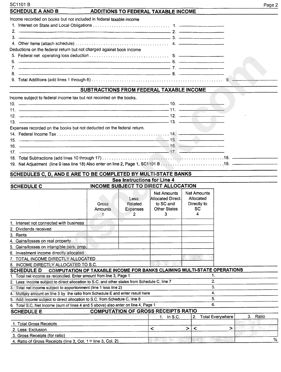 Form Sc 1101 B - Bank Tax Return - South Carolina Department Of Revenue