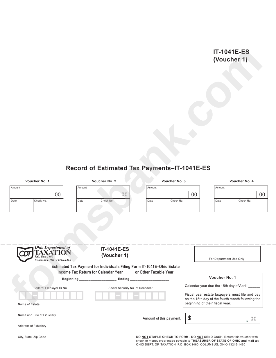 Form It-1041e-Es - Record Of Estimated Tax Payments - Ohio Department Of Taxation