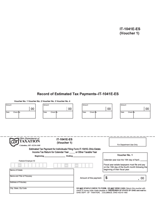Form It-1041e-Es - Record Of Estimated Tax Payments - Ohio Department Of Taxation Printable pdf
