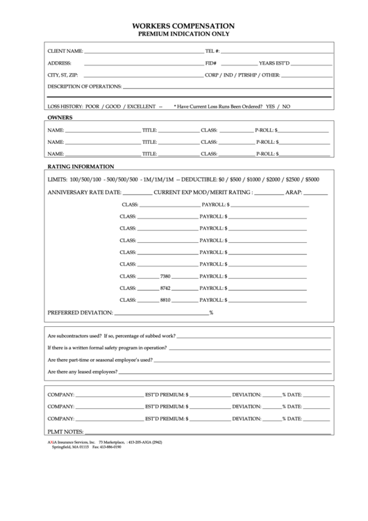 Workers Compensation Form Printable pdf