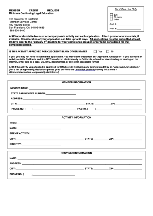 Member Credit Request Form - The State Bar Of California Printable pdf