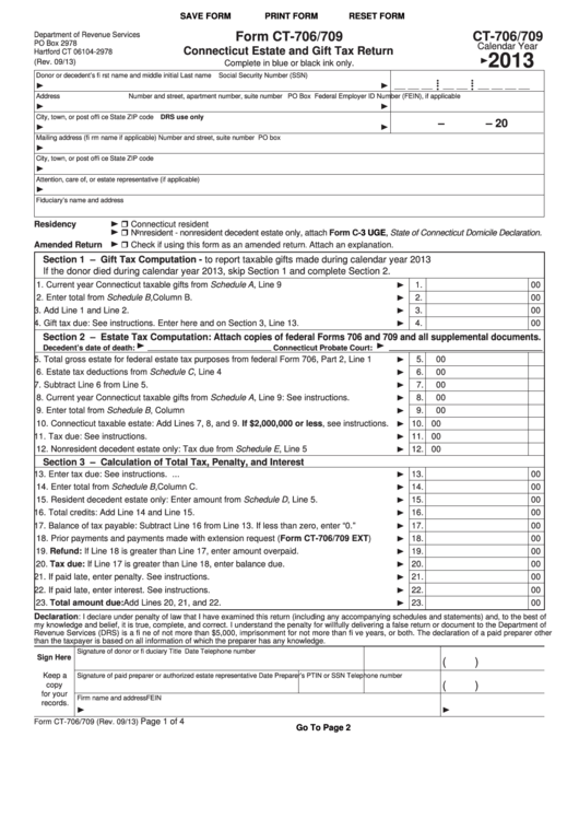 Fillable Form Ct-706/709 - Connecticut Estate And Gift Tax Return ...