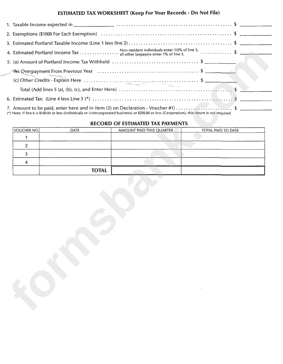 Form P-1040es - Estimated Tax - Record Of Estimated Tax Payments