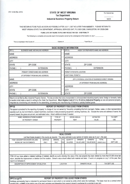 Form Stc 12:32l - Industrial Business Property Return 2013 Printable pdf