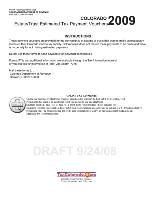 Colorado Form 105ep Draft - Colorado Estate/trust Estimated Tax Payment Vouchers - 2009 Printable pdf