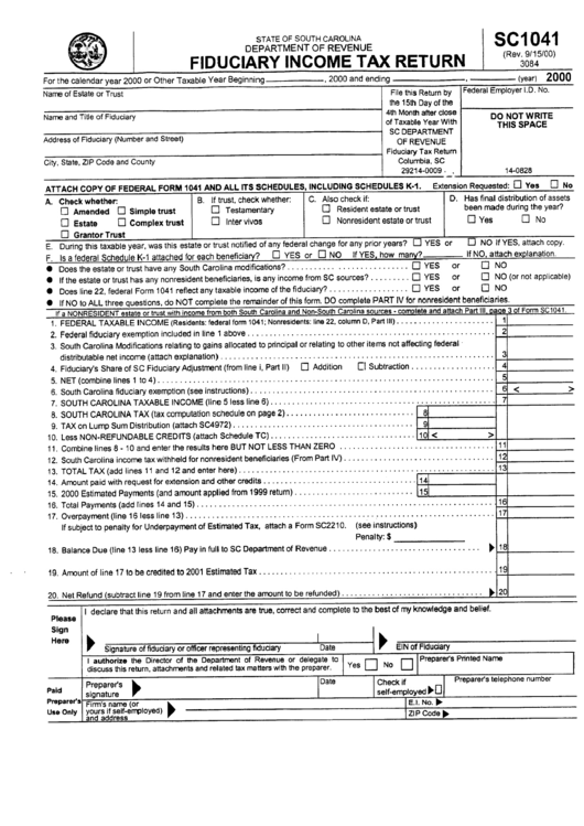 Form Sc1041 - Fiduciary Income Tax Return 2000 Printable pdf