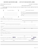 Fillable Business Questionnaire - City Of Youngstown - Ohio Income Tax Division Printable pdf