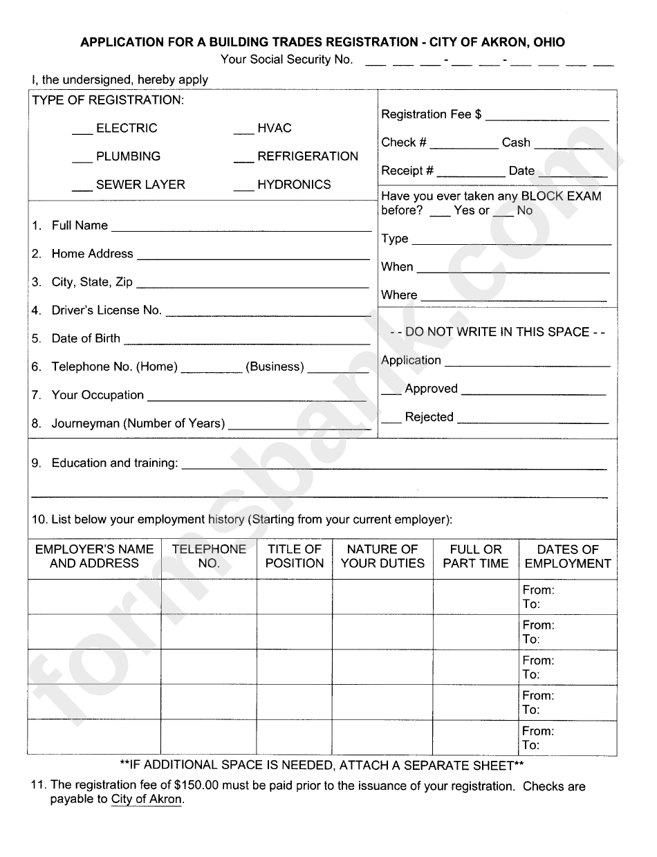 Application For A Building Trades Registration - City Of Akron