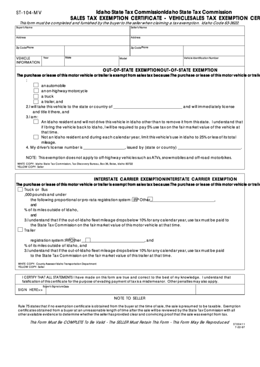 Top 24 Idaho Tax Exempt Form Templates Free To Download In Pdf Format