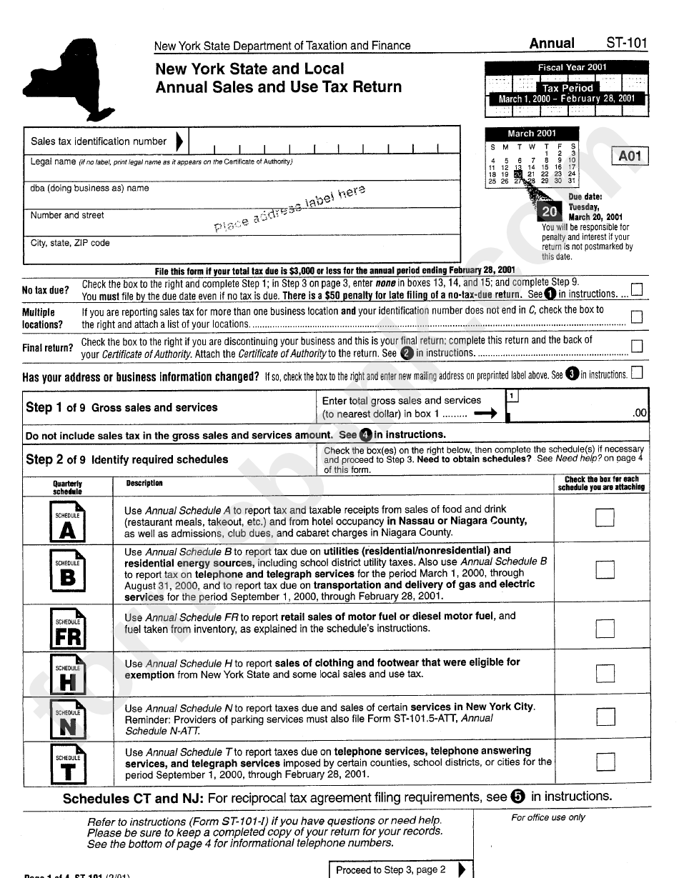 Form St-101 - New York State And Local Annual Sales And Use Tax Return