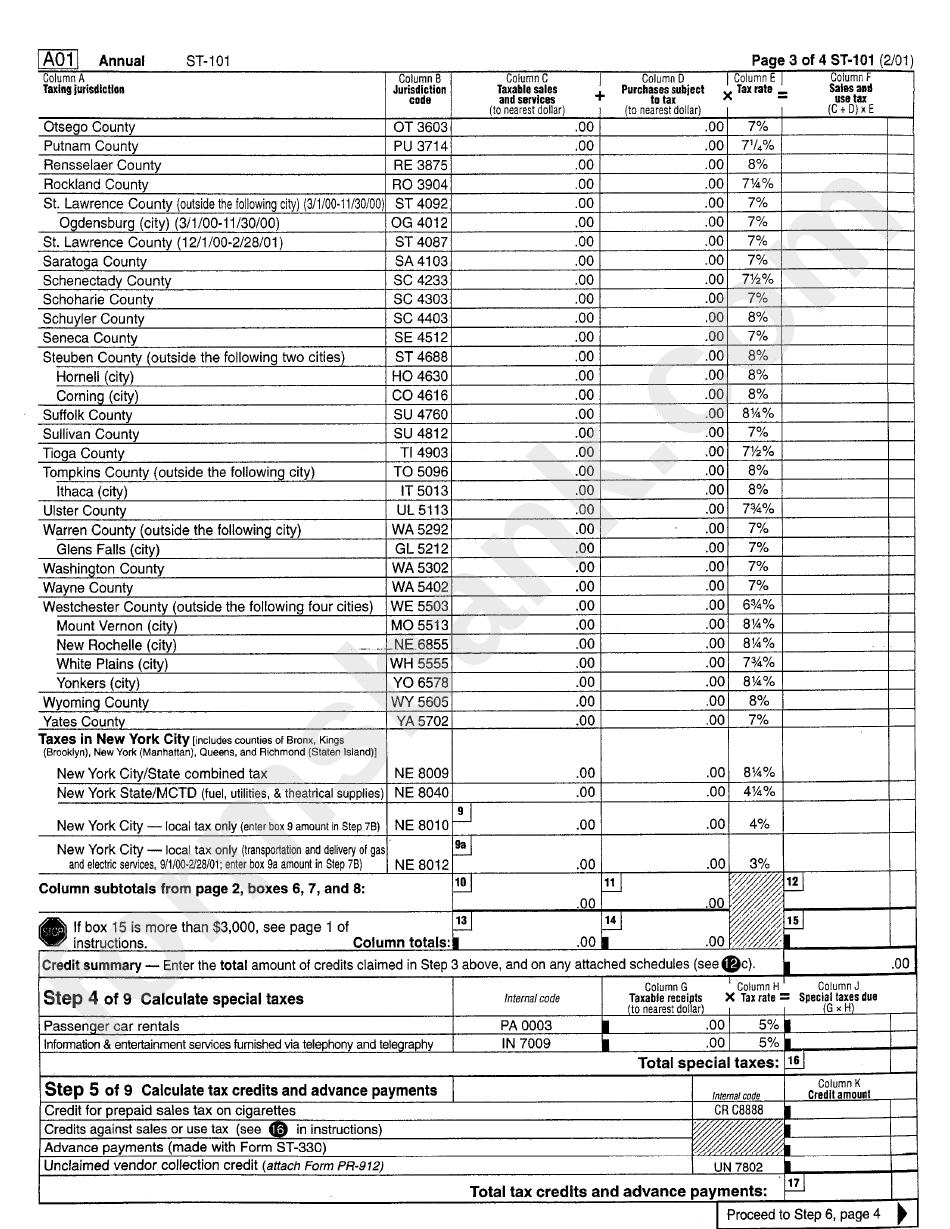 Form St-101 - New York State And Local Annual Sales And Use Tax Return