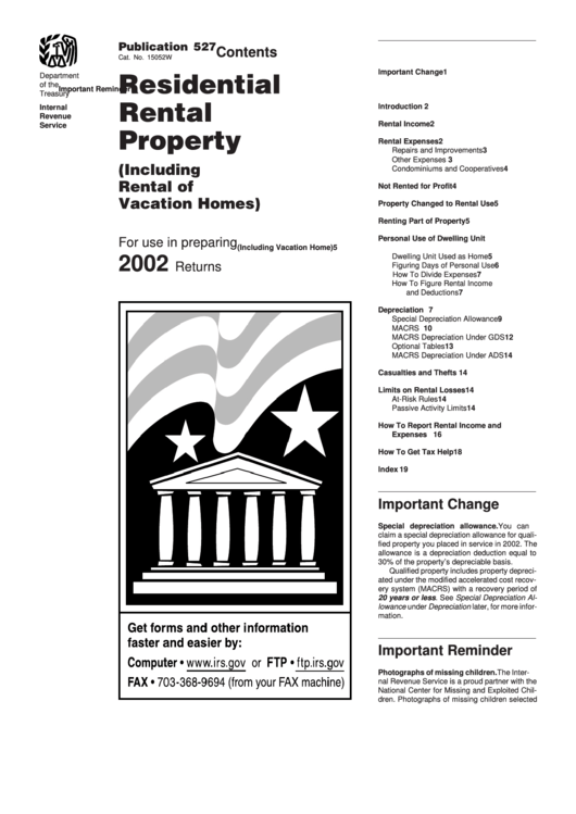 Publication 527- Residential Rental Property - 2002 Printable pdf