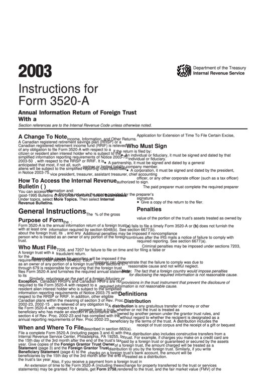 Instructions For Form 3520-A - Annual Information Return Of Foreign Trust With A U.s. Owner - 2003 Printable pdf