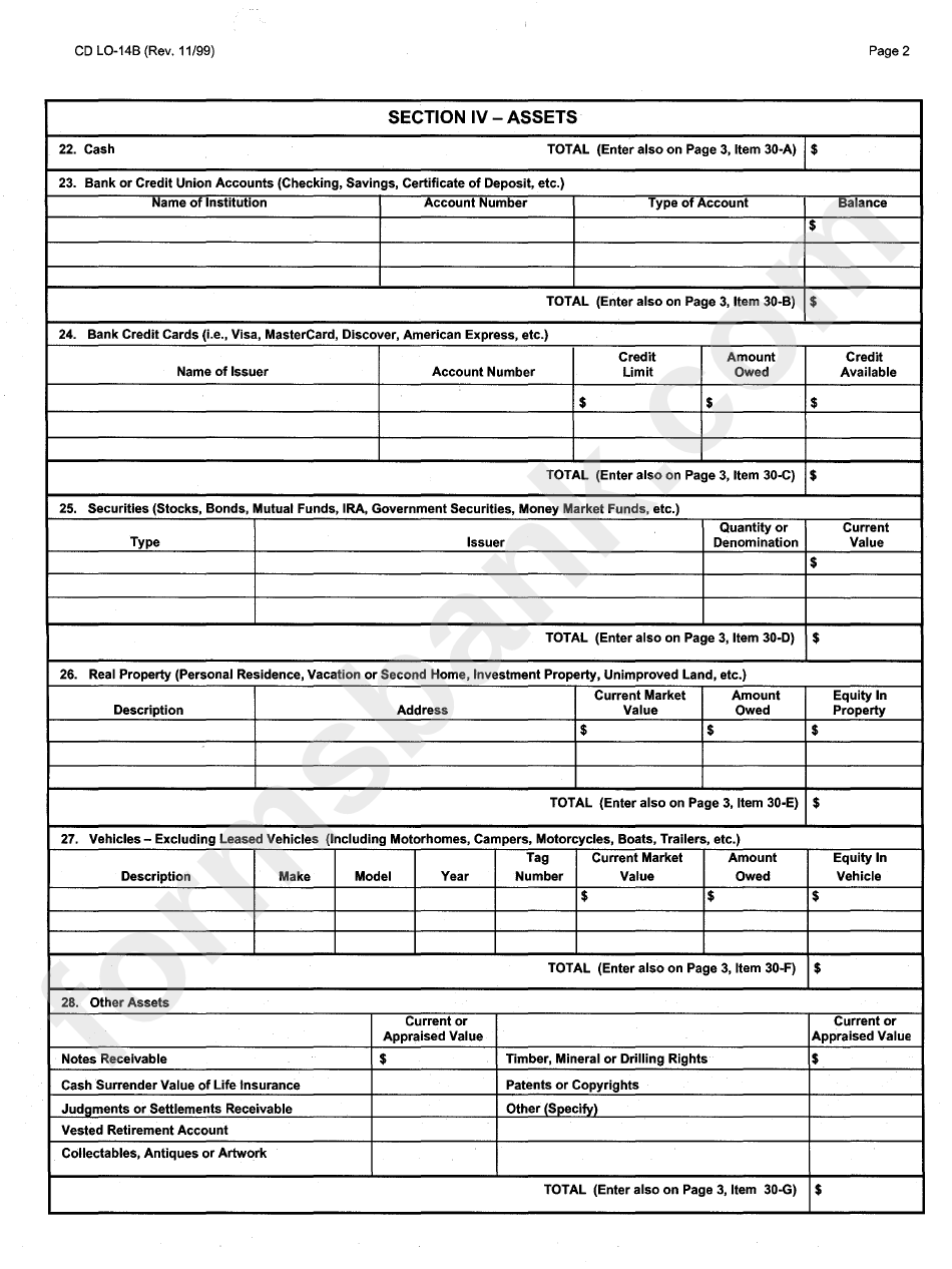 Form Cd Lo-14b - Statement Of Financial Condition For Individuals - Georgia Department Of Revenue