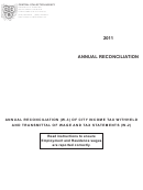 Annual Reconciliation (w-3) Of City Income Tax Withheld And Transmittal Of Wage And Tax Statements (w-2)