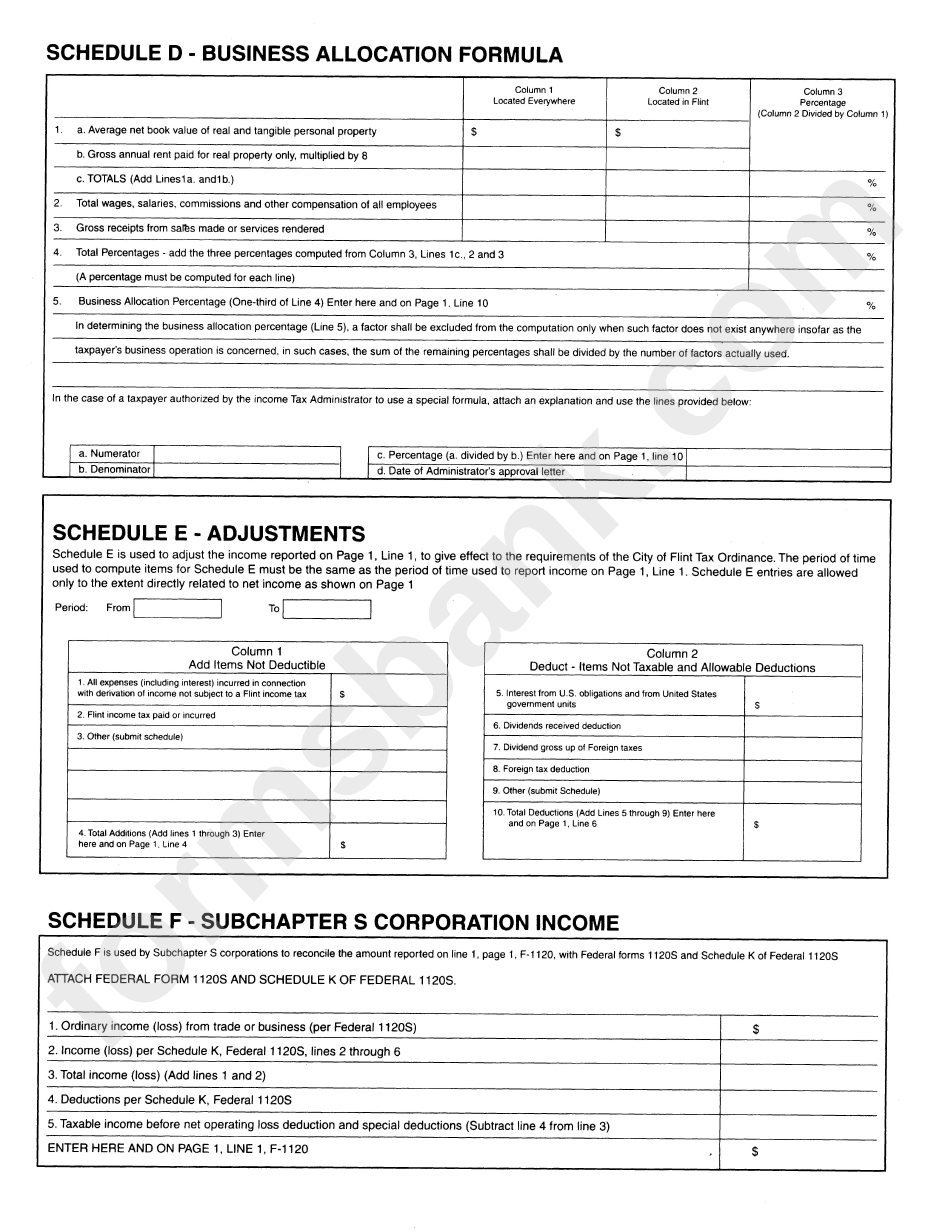 Form F1120 - City Of Flint Income Tax-2002 Corporation Return