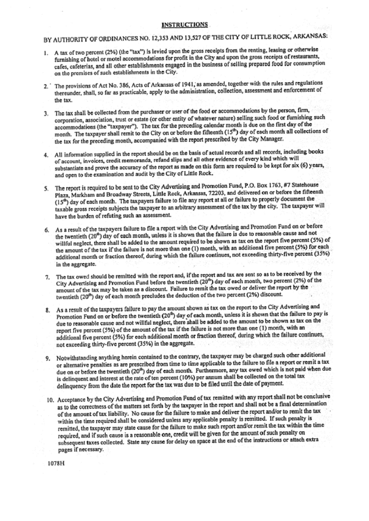 Instructions By Authority Of Ordinances No. 12,353 And 13,527 - City Of Little Rock Printable pdf