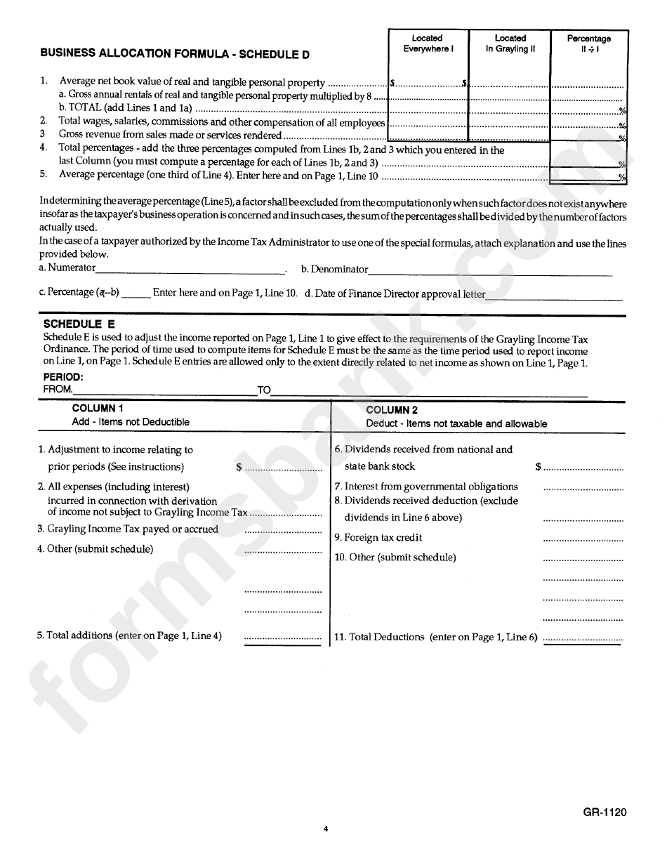 Form Gr-1120 - Corporation Return - City Of Grayling Income Tax, 2000