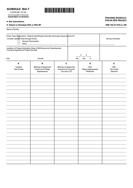 Form 41a720-S51 - Schedule Ieia-T - Tracking Schedule For An Ieia Project - 2016 Printable pdf