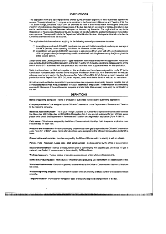 Company Reduced Gas Severance Tax Rates Application Instructions - Louisiana Department Of Revenue Printable pdf