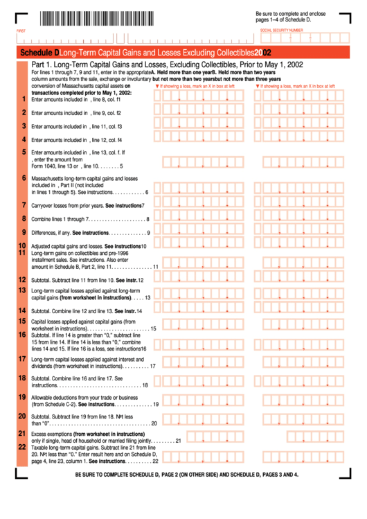 Schedule D Long-Term Capital Gains And Losses Excluding Collectibles - 2002 Printable pdf