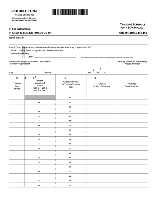 Form 41a720-S58 - Schedule Fon-T - Tracking Schedule For A Fon Project ...