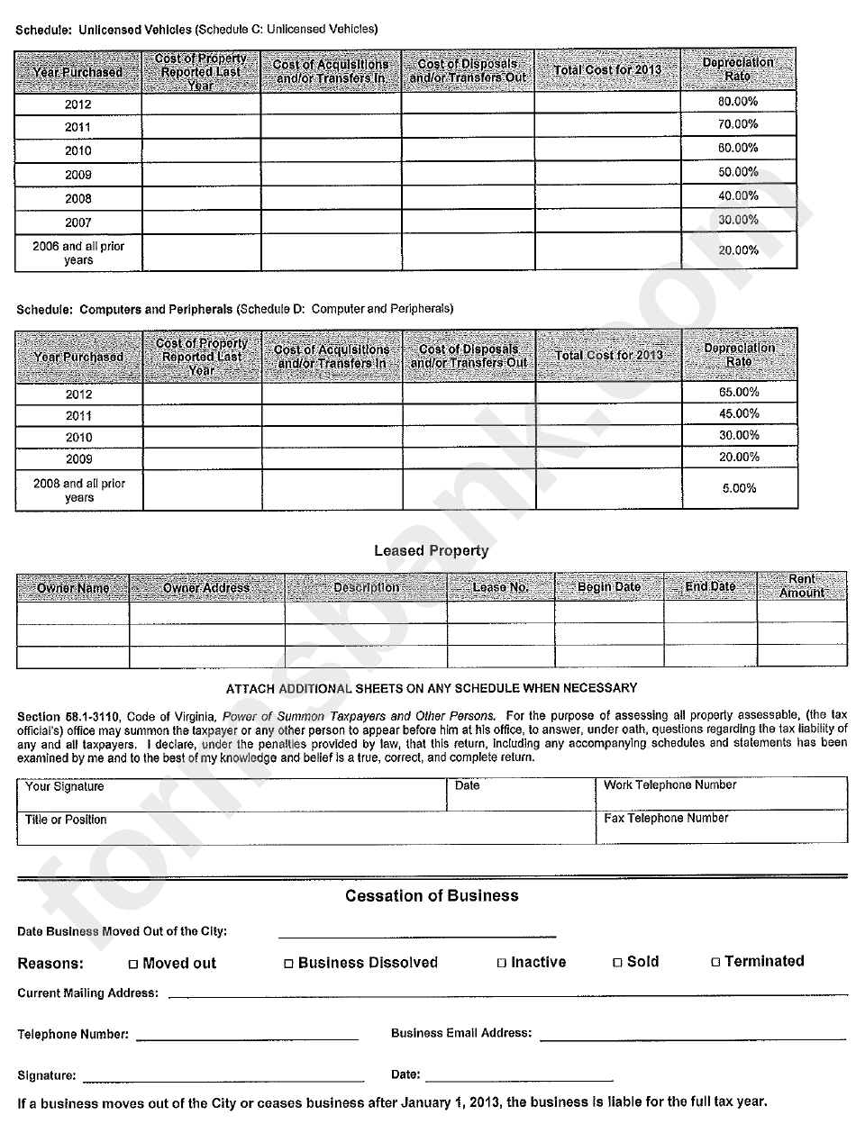 Business Personal Property Return - City Of Alexandria, 2013