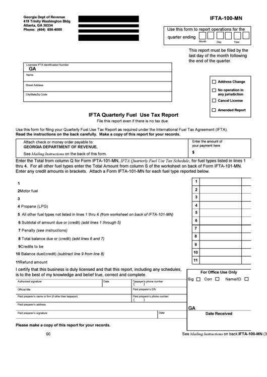 Form Ifta-100-Mn - Ifta Quarterly Fuel Use Tax Report - 2000 Printable pdf