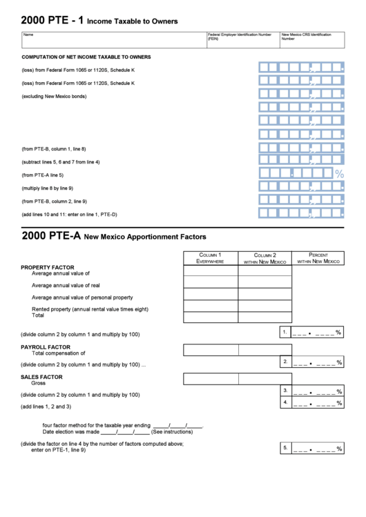 Form Pte-1 - Income Taxable To Owners - 2000 Printable pdf