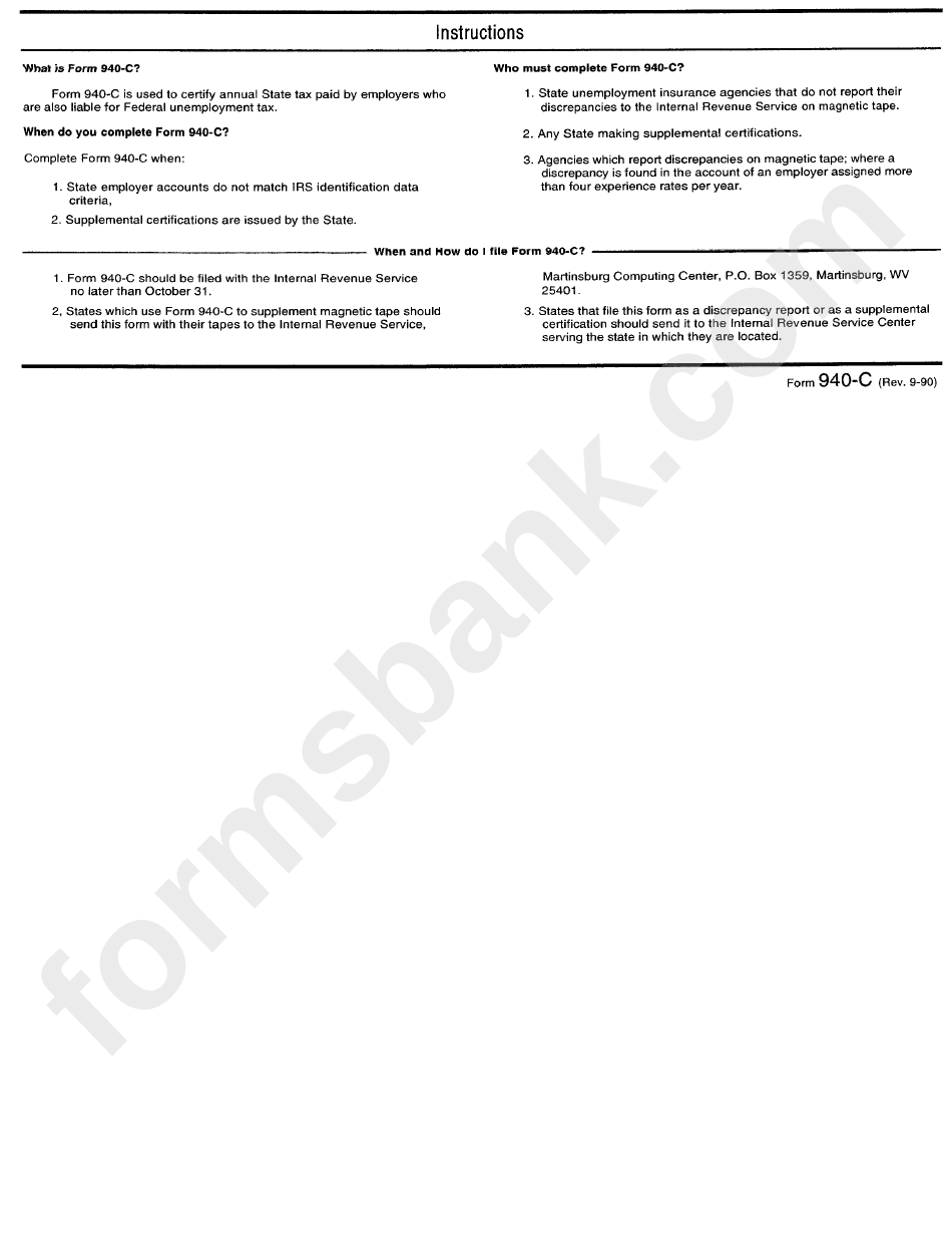 Instructions For Form 940-C - Internal Revenue Service